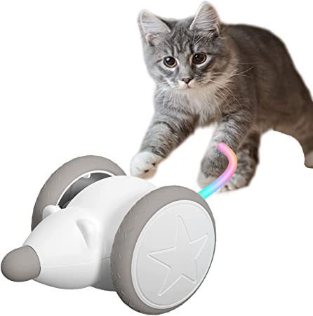 猫 おもちゃ ねずみ 自動 ねこ おもちゃ ネズミの鳴き声もある LEDライト付きのしっぽ 運動不足解消 ストレス解消 光る猫のおもちゃ USB充電式 ペット用品